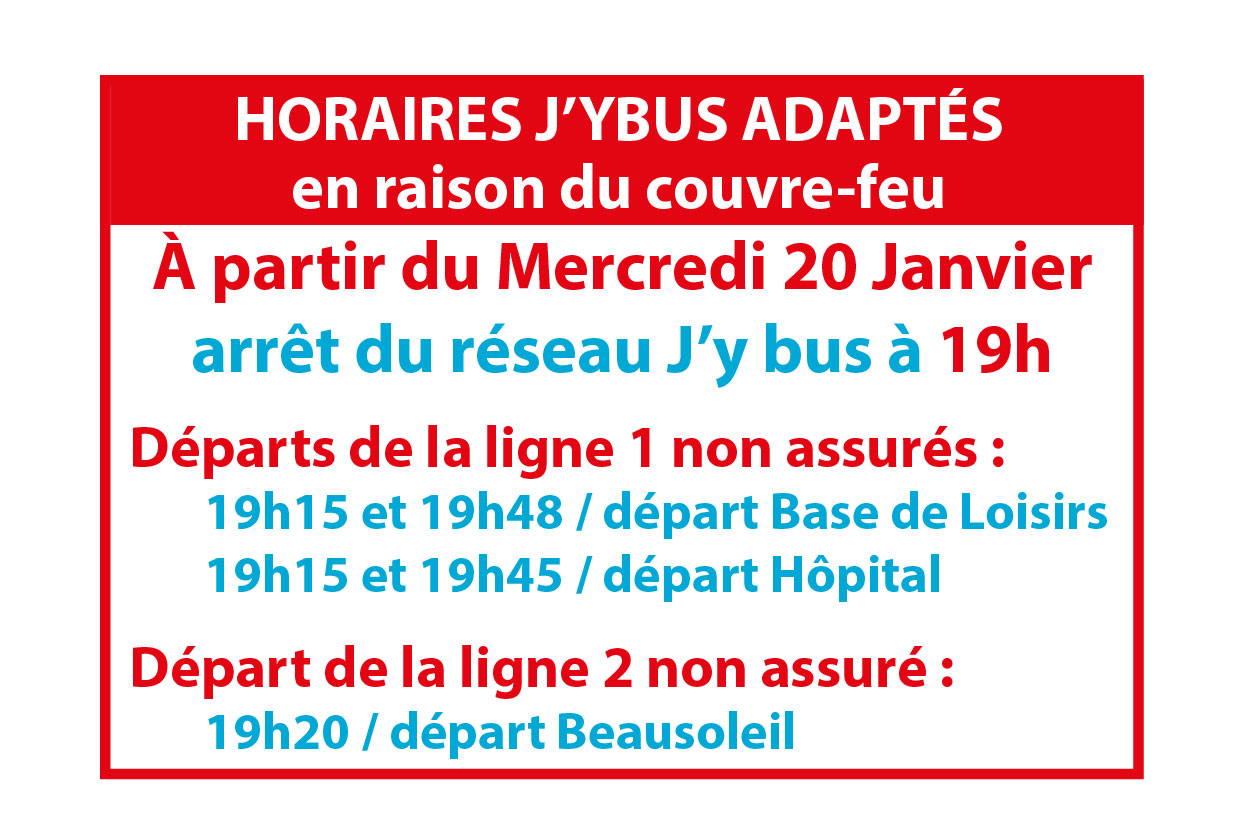 Couvre-feu arrêt lignes 1 et 2 J'ybus à 19h