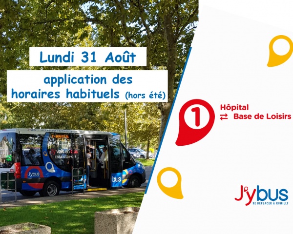 Lundi 31 Août : Reprise horaires habituels ligne 1