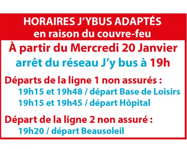 Couvre-feu arrêt lignes 1 et 2 J'ybus à 19h